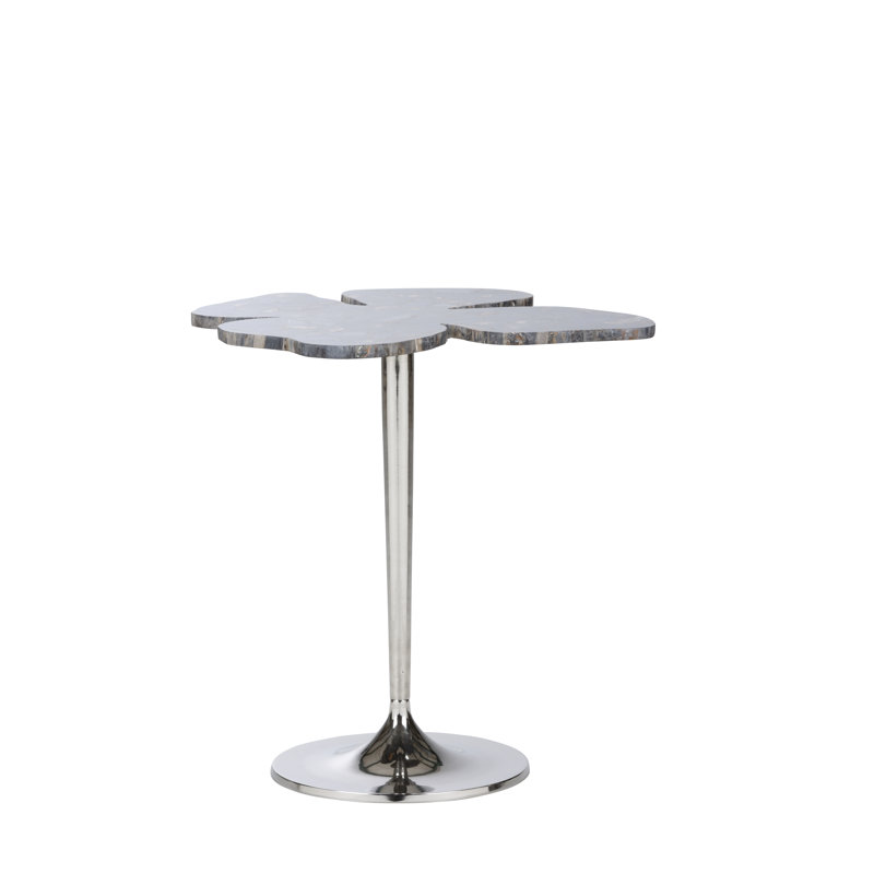 Petal Stone End Table, Petrified Wood, Silver