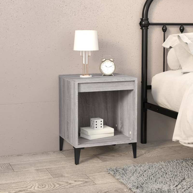  Armoire de chevet rectangulaire en bois d'ingénierie noir, Chêne gris