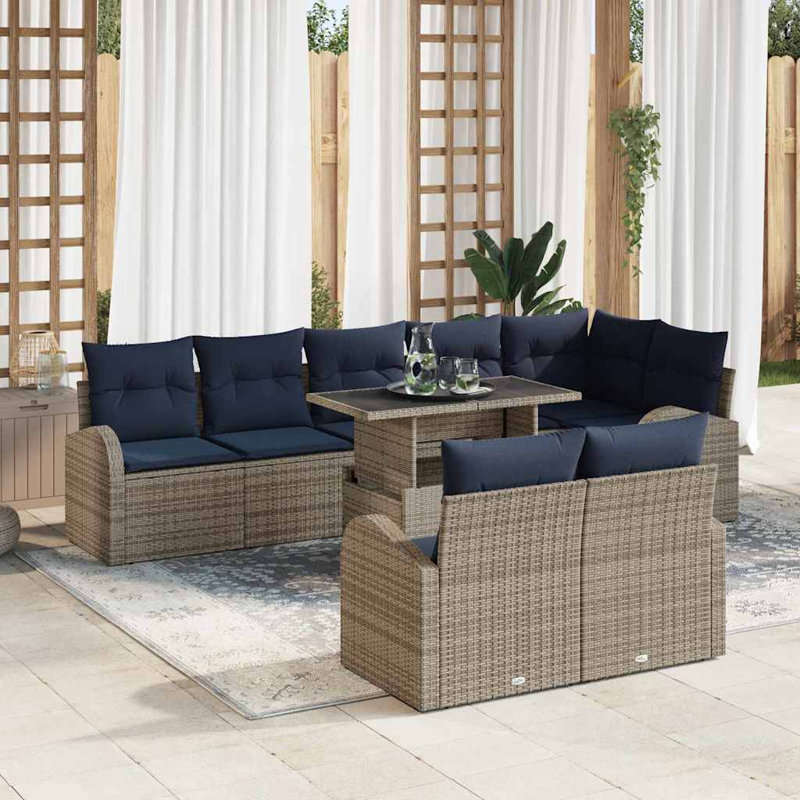  Ensemble de canapé de jardin avec coussin manuel 9 pièces et bleu, Coussin bleu marine / structure grise