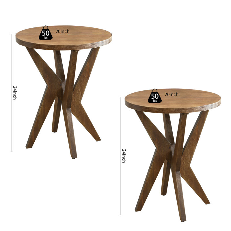 Jahey Solid Wood Crossed Legs Round End Table with Smooth Top and Sturdy Four-Leg Base, Natural Top/Natural Base