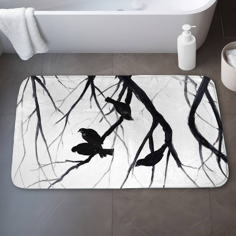 Birds and branches silhouette Bath Mat with Non-Slip Backing - Quick Dry Memory Foam Bathroom Rug - Absorbent - Modern Plush Spa-Style - Machine Washable