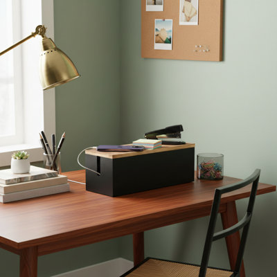 Black, Large Wooden Cable Management Box, Suitable For Desktops, Floors, And Offices. Conceals Extension Cords, Sockets, Chargers, And Other Cables.