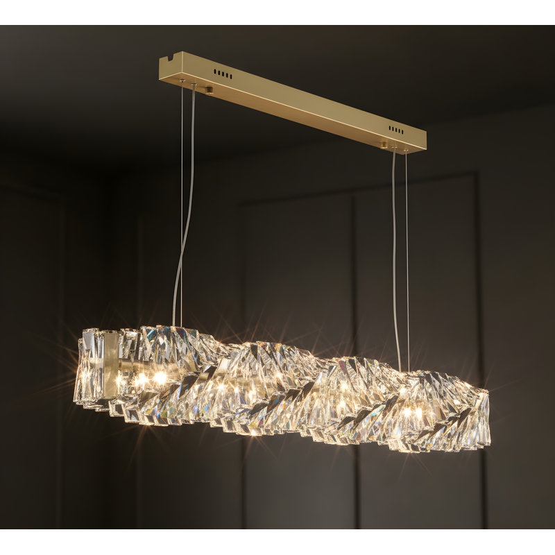 Bernhilde 1 - Modern LED Crystal Twisted Bar Chandelier – Adjustable Silver Ceiling Light, 12cm H x 120cm W x 12cm D