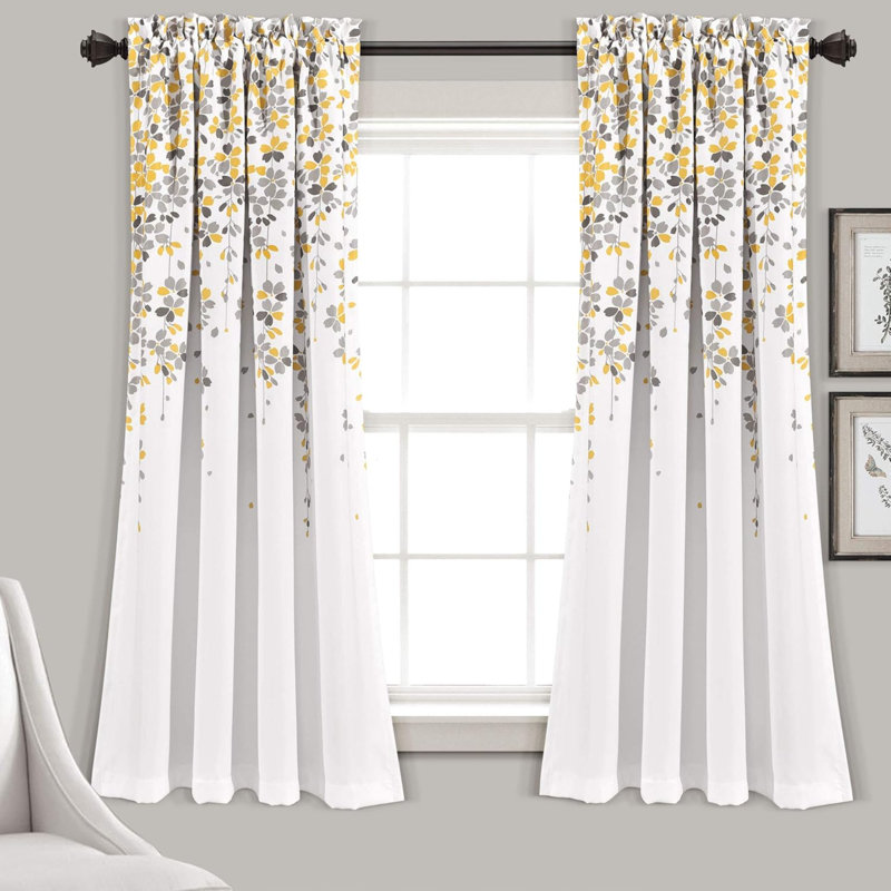 Paire de rideaux Weeping Flower, Jaune/gris, L 52 po x L 63 po