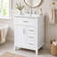 Meuble-lavabo de 24 po avec lavabo en céramique, structure en bois massif et armoire en MDF, 1 porte, tiroir rabattable et 3 tiroirs, charnières à fermeture en douceur, tablette réglable, poignées argentées-396240253