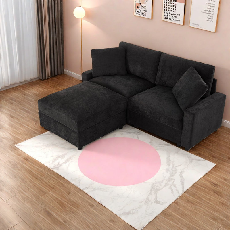 Canapé modulaire avec rangement en polyester noir peu encombrant pour le salon