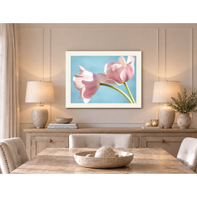 Pink Tulips on Pale Aqua