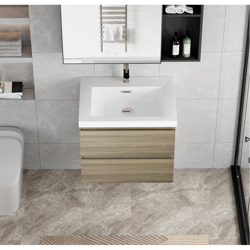 Meuble-lavabo mural peu encombrant avec lavabo élégant et rangement spacieux, Gris