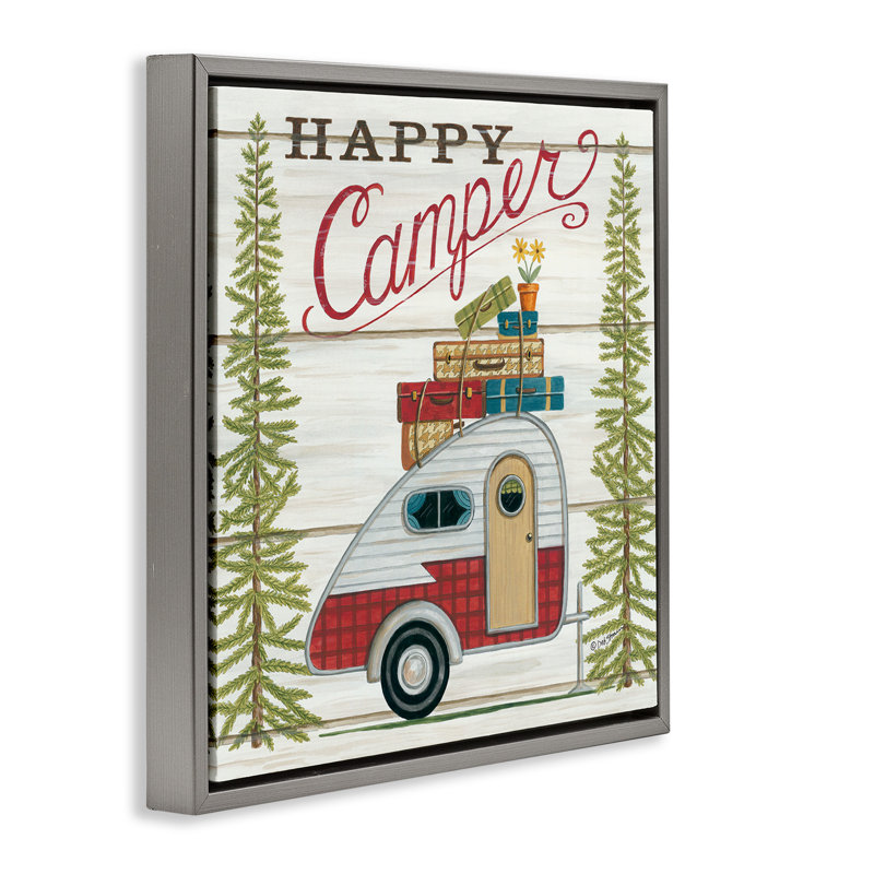 «Rustic Happy Camper», art mural encadré sur toile flottante par Deb Strain, Cadre flottant gris lustré, H 25 po x l 25 po