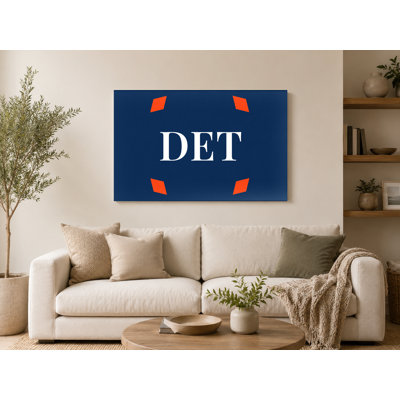 Detroit Baseball City Colors Luxury Diamond Monogram — Orange Navy Blue White — Canvas Wall Art