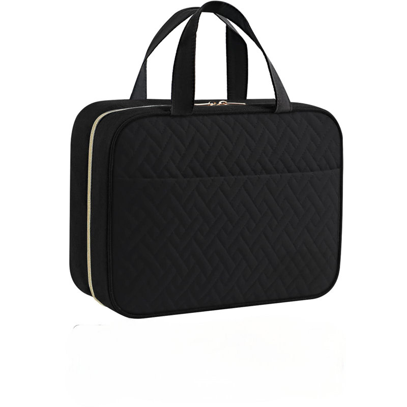 Trousse de toilette de voyage - Trousse de toilette avec crochet de suspension - Trousse de toilette spacieuse, trousse de maquillage / grand comparatif, moyen, noir