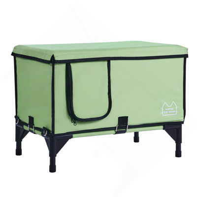 Abri pour chat surélevé et chauffé pour chat avec coussin chauffant vert (M)