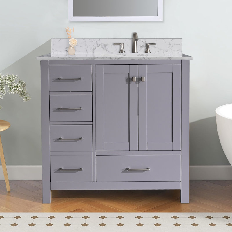 Plateau de meuble-lavabo simple 36 po en pierre reconstituée avec lavabo - pour remplacement de meuble-lavabo, sans armoire