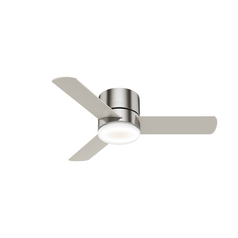Minimus 44" 3-Blade Modern Low Profile Indoor Ceiling Fan with Integrated LED Light and Handheld Remote, Brushed Nickel