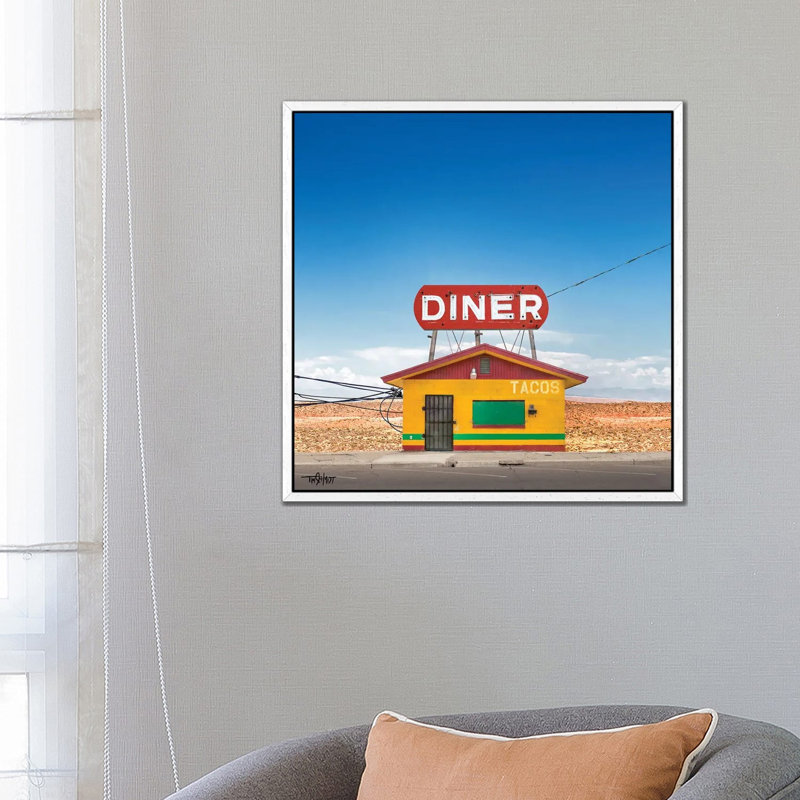 Main Street Diner by Tim Schmidt - Gallery-Wrapped Canvas Giclée on Canvas, White Floater Framed, 66.04 cm H x 66.04 cm W