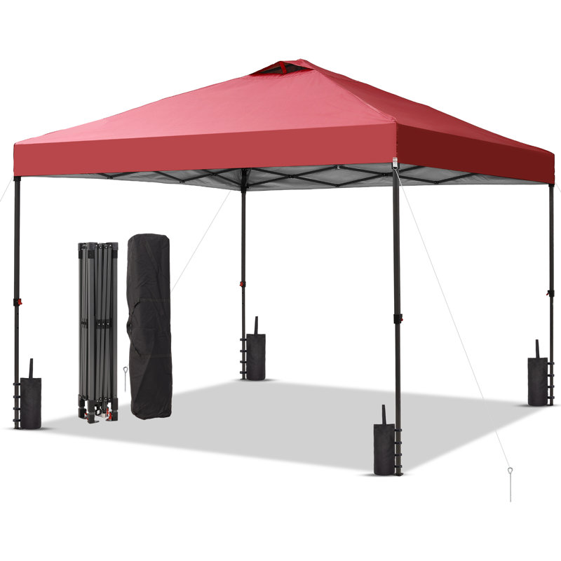 10X10 Pop Up Canopy  Tent With One Push Setup,  Instant Portable Shelter With Sandbags, Red, 10 ft. W x 10 ft. D, Red