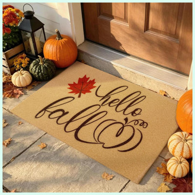 Hello Fall Door Mat, Non Slip Front Welcome Mat Outdoor Indoor 17x30