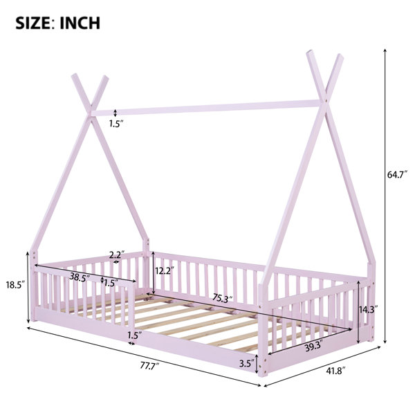 Latitude Run® Twin Size Solid Pine Wood House Bed With Fence, White ...
