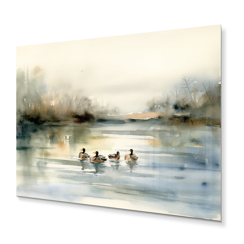 «Ducks in Pond II», reproduction d'art en métal, H 16 po x l 32 po