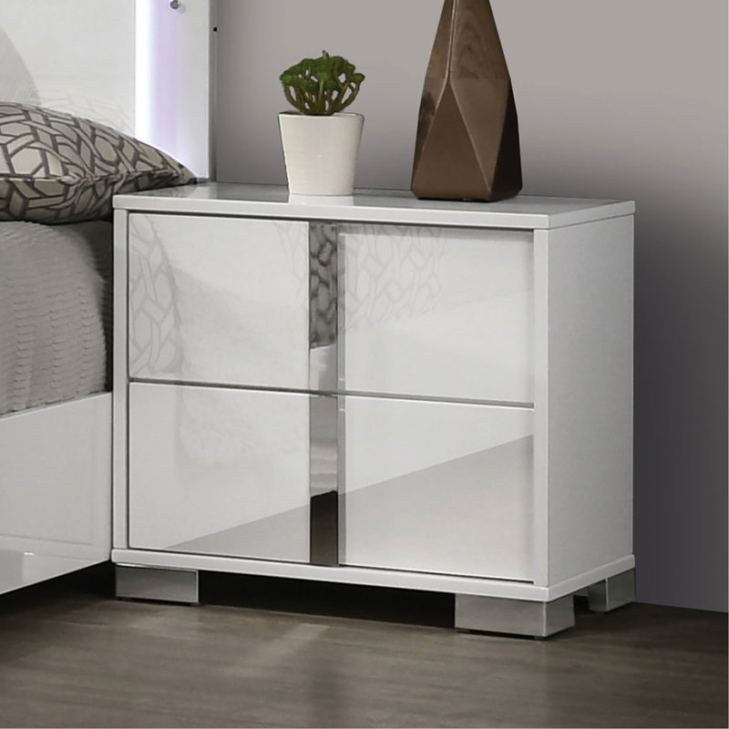 Table de chevet blanche à 2 tiroirs Modern, White