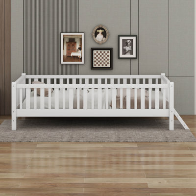 Wood Twin Size Platform Bed With Guardrail