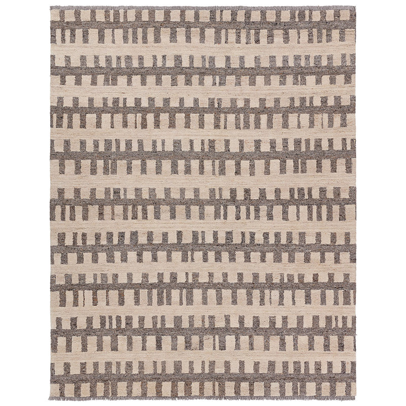 Tapis gris touffeté à rayures Hadi Emir HAD05 (5 pi x 8 pi), Rectangle de 5 pi x 8 pi, Gray/White