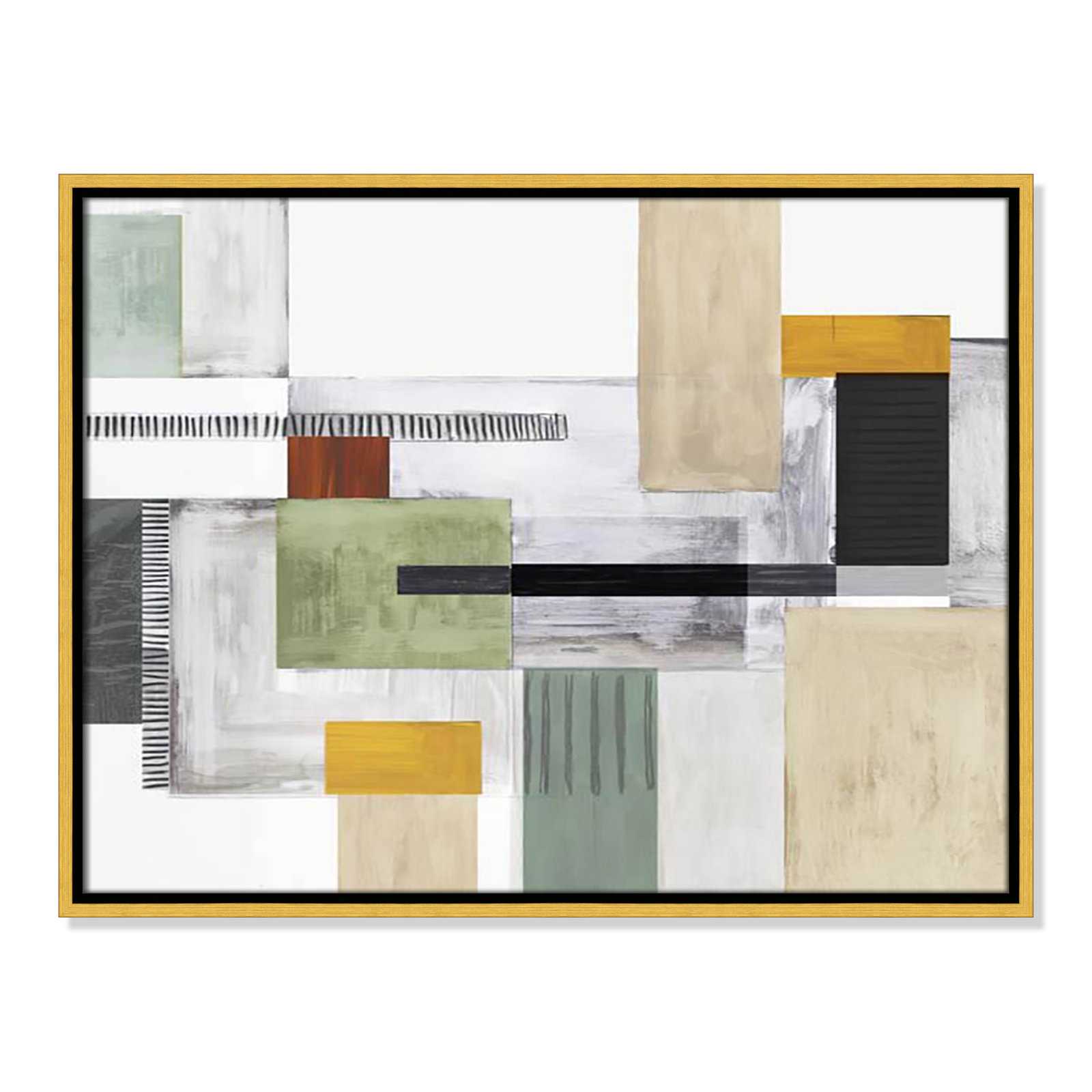 Playful Blocks Print by Tom Reeves, 19.5" H x 25.5" W x 2" D, Gold Floater Framed, No Mat