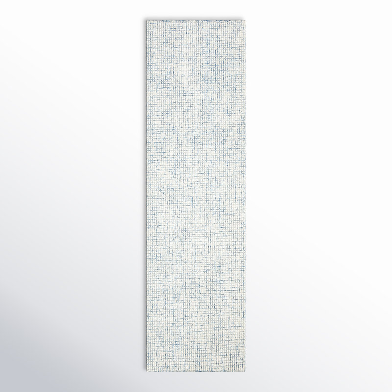 Tapis ivoire / bleu fait à la main Rowe, Tapis de couloir 2 pi 3 po x 10 pi