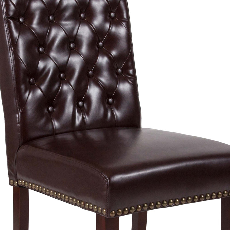 Chaise parsons à dossier roulé et garniture cloutée Hercules, Brun, 1
