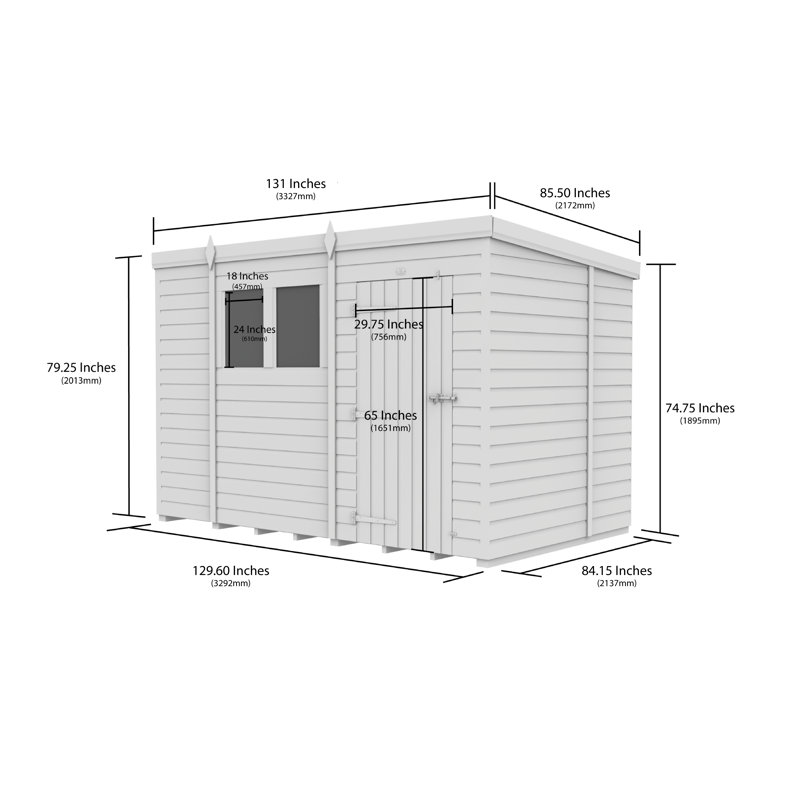 11ft x 7ft Pent Shed - Single Door without Windows