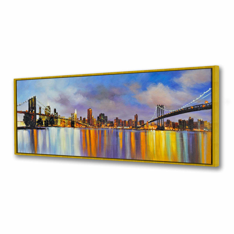 «Colorful City with Bridge by Day», reproduction d'art sur toile encadrée pour le salon