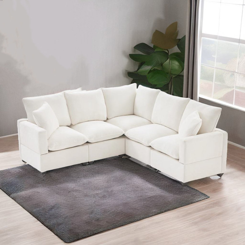 Canapé modulaire en forme de L 84 * 84 ", noir, Chenille blanche