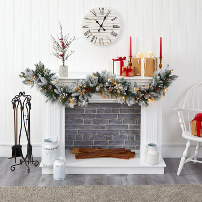 8'' in. Lighted Faux Pine, Berry Garland