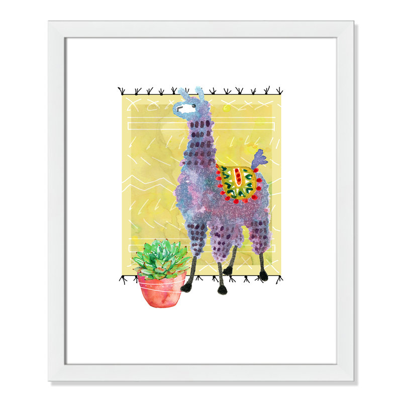 « jolie llama ii », art sur toile, H 26,5 po x l 22,5 po x P 0,625 po, Cadre blanc