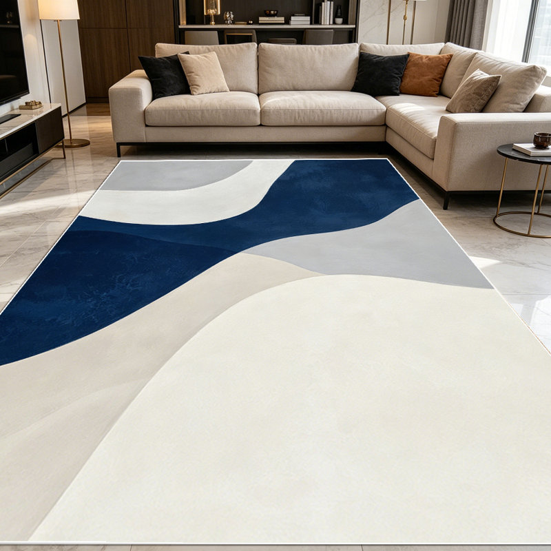 1PC Abstract Wavy Navy Blue Neutral Tone Minimalist Modern area rugs for Living Room, Soft and Comfortable, Suitable for all seasons, easy-to-maintain, machine washable Indoor floor mat, Under Table Farmhouse suitable for dining room, bedroom, home