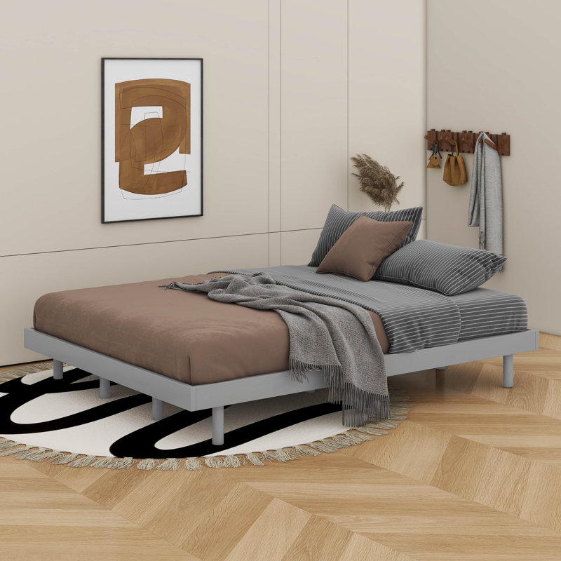 Modern Design Floating Platform Bed, Queen, Gray