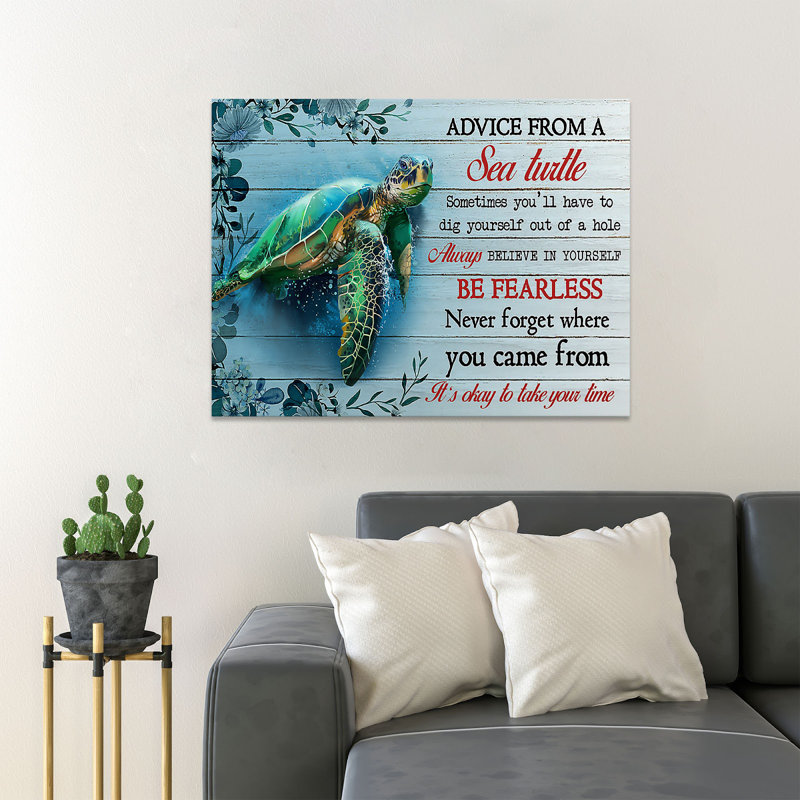 A Sea Turtle - Never Forget Where You Came From - 1 Piece Rectangle Graphic Art Print On Wrapped Canvas, 24" H x 36" W x 2" D