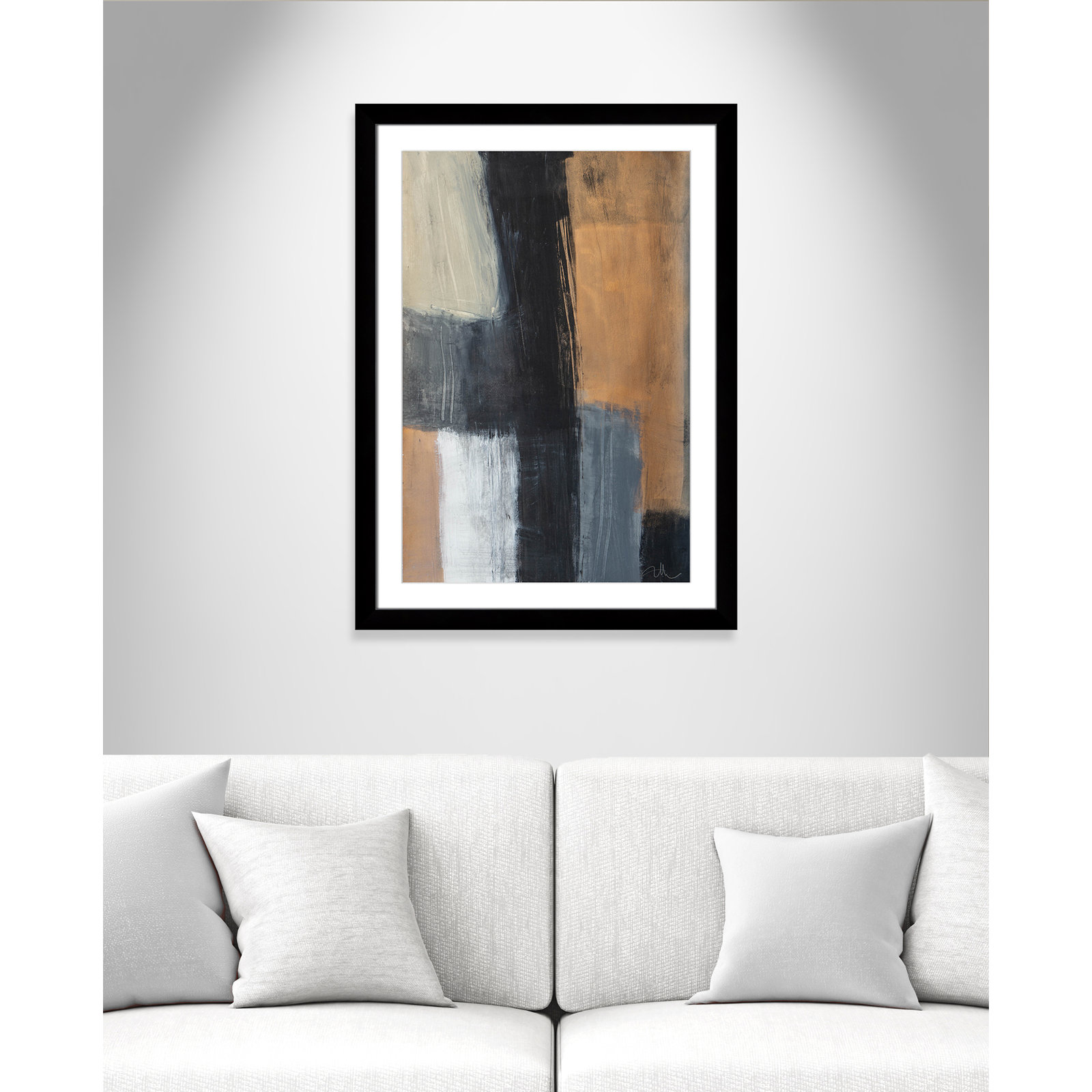Calderon "Metallic Slate II" Print, 37" H x 27" W x 1.25" D, Black Cube Frame Matted