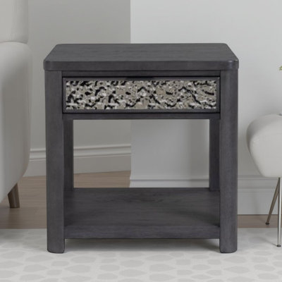 Table de bout Zoko, 1 tiroir, 1 tablette, bois d'hévéa gris cendré, 24 po