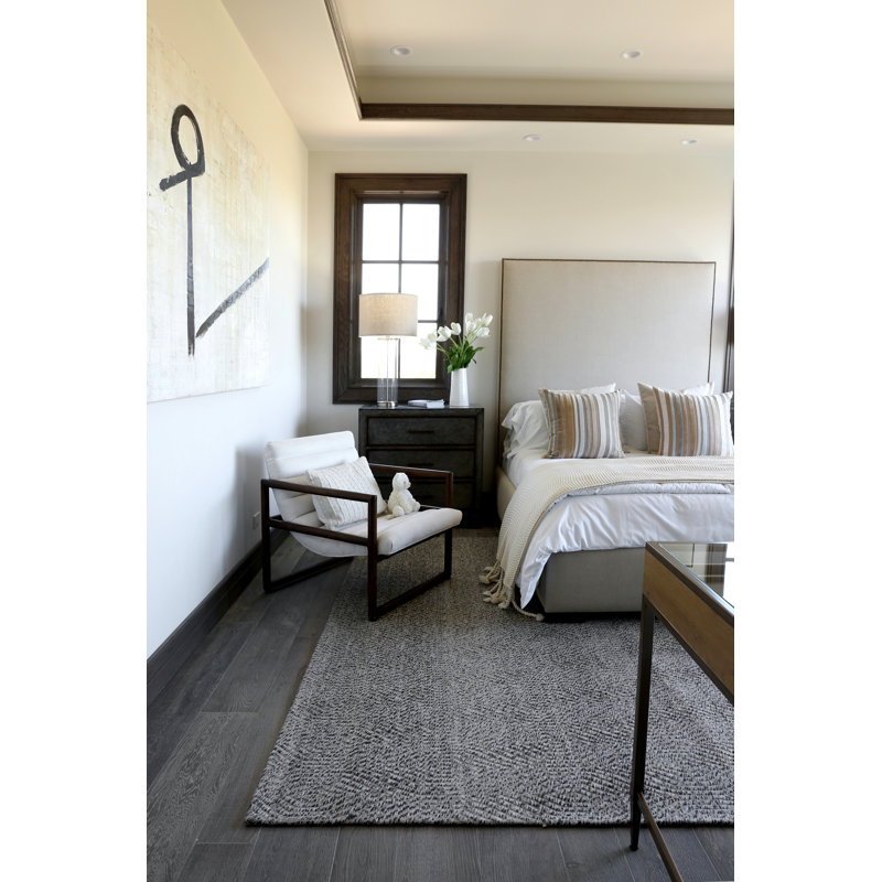 Woven Earth Wool Geometric Area Rug in Silver, Rectangle 10' x 14'