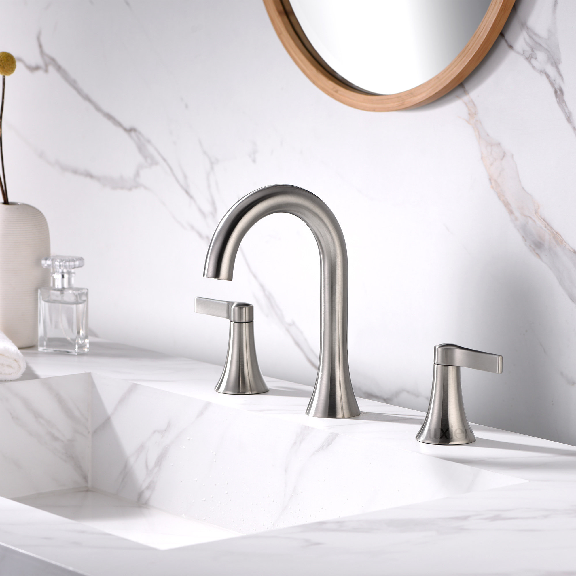 Widespread Bathroom Faucet with Drain Assembly, Brushed Nickel