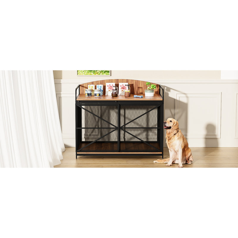 Grande niche pour chien de taille moyenne - chenil en bois avec panneaux décoratifs, cage brune robuste pour chiens, Brun