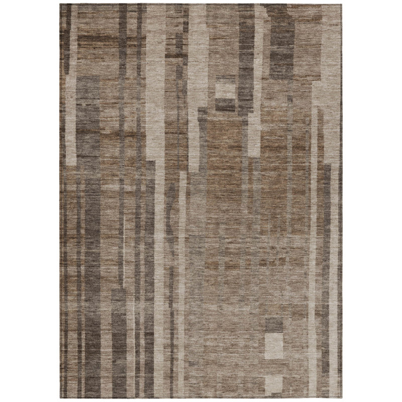Tapis intérieur lavable rayé brun 9 pi x 12 pi HomeRoots