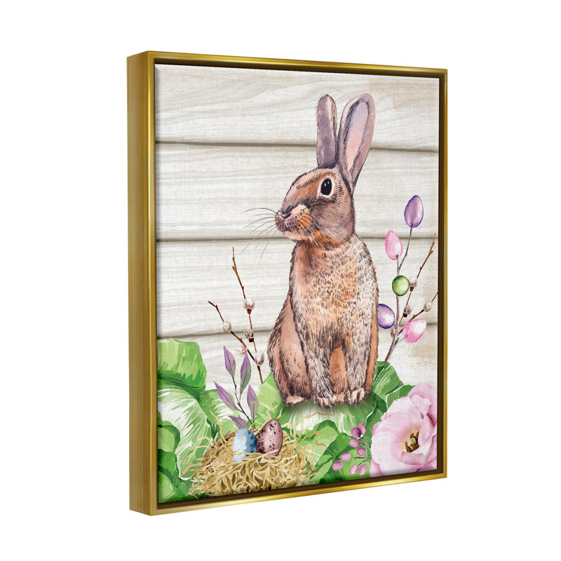 «Spring Flower Garden Country Rabbit Floater», art mural par ND Art, H 21 po x l 17 po x P 1,7 po