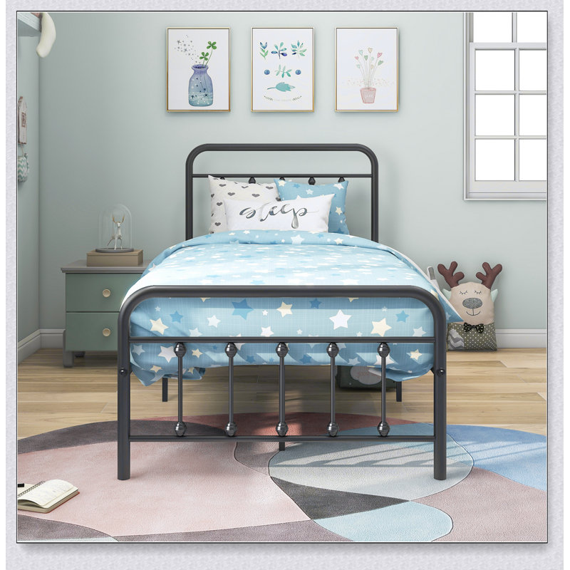 Metal Platform Bed Frame With Headboard No Box Spring Needed Twin BLACK