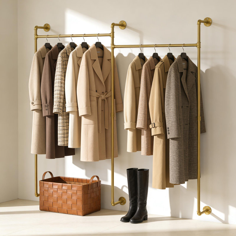 Maggio 205Cm Wall Mounter Clothes Rack, Gold