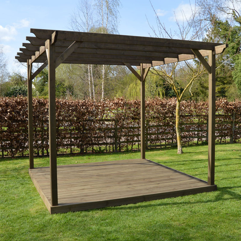 Aghi 4.2m x 4.2m Wood Pergola, Rustic Brown