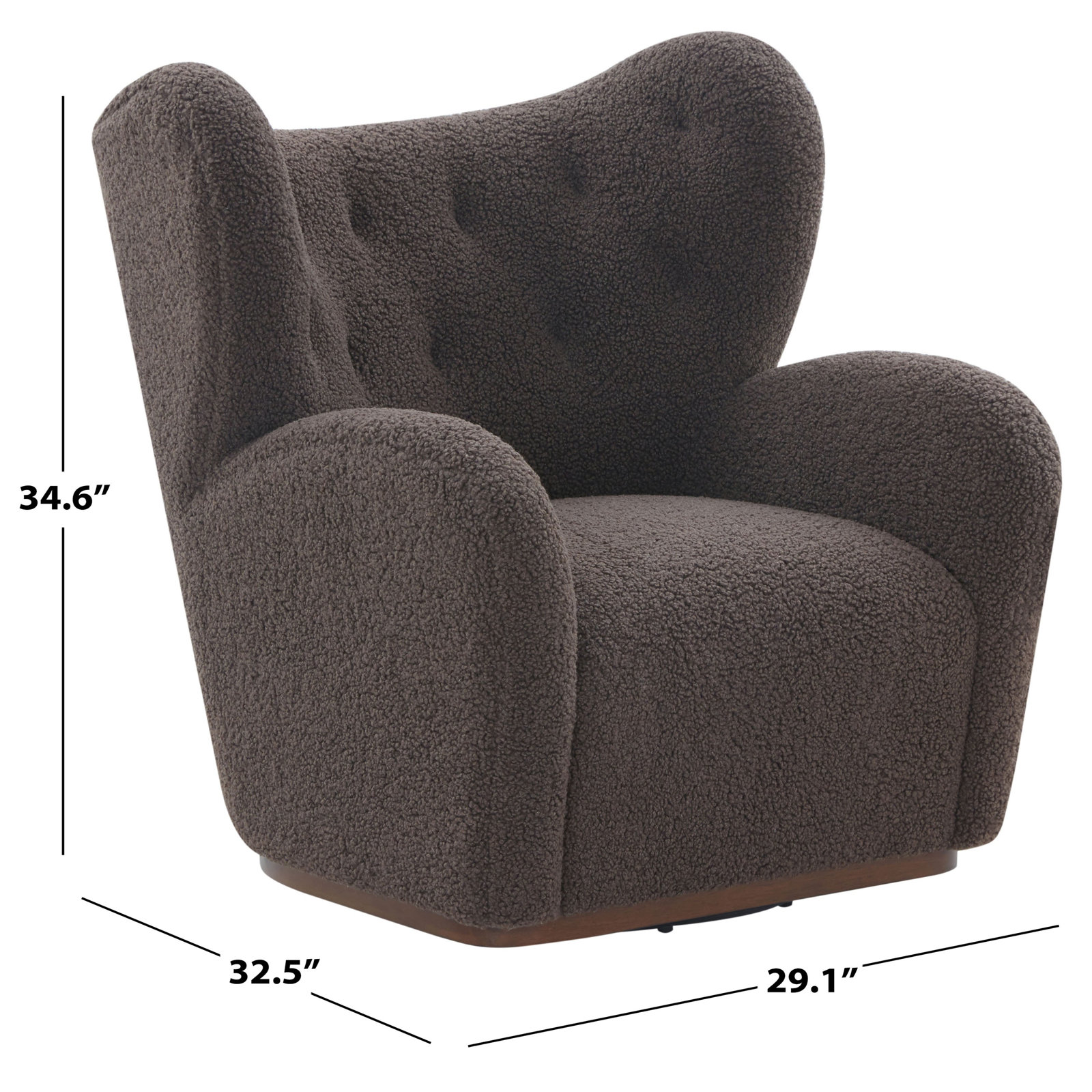 Galloway Swivel Accent Chair, Dark Brown Faux Shearling