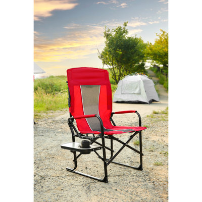 Chaise de camping rouge Red Patio - Réalisateurs pliants portatifs robustes avec table d'appoint pour pelouse surdimensionnée