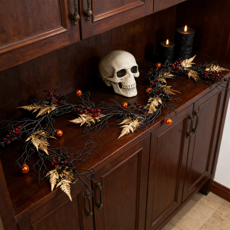 Guirlande d'Halloween feuilles noires Guirlande d'Halloween